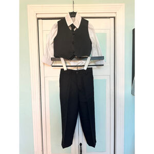 Suit Black Toddler Tuxedo wedding ring bearer Kids 4 Vest Shirt Pant Tie